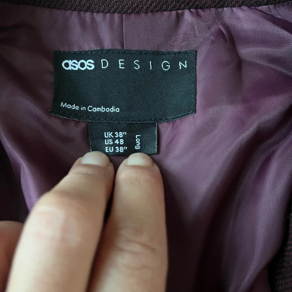 ASOS Design Burgundy Twill Suit Jacket Slim - Picture 6 of 13